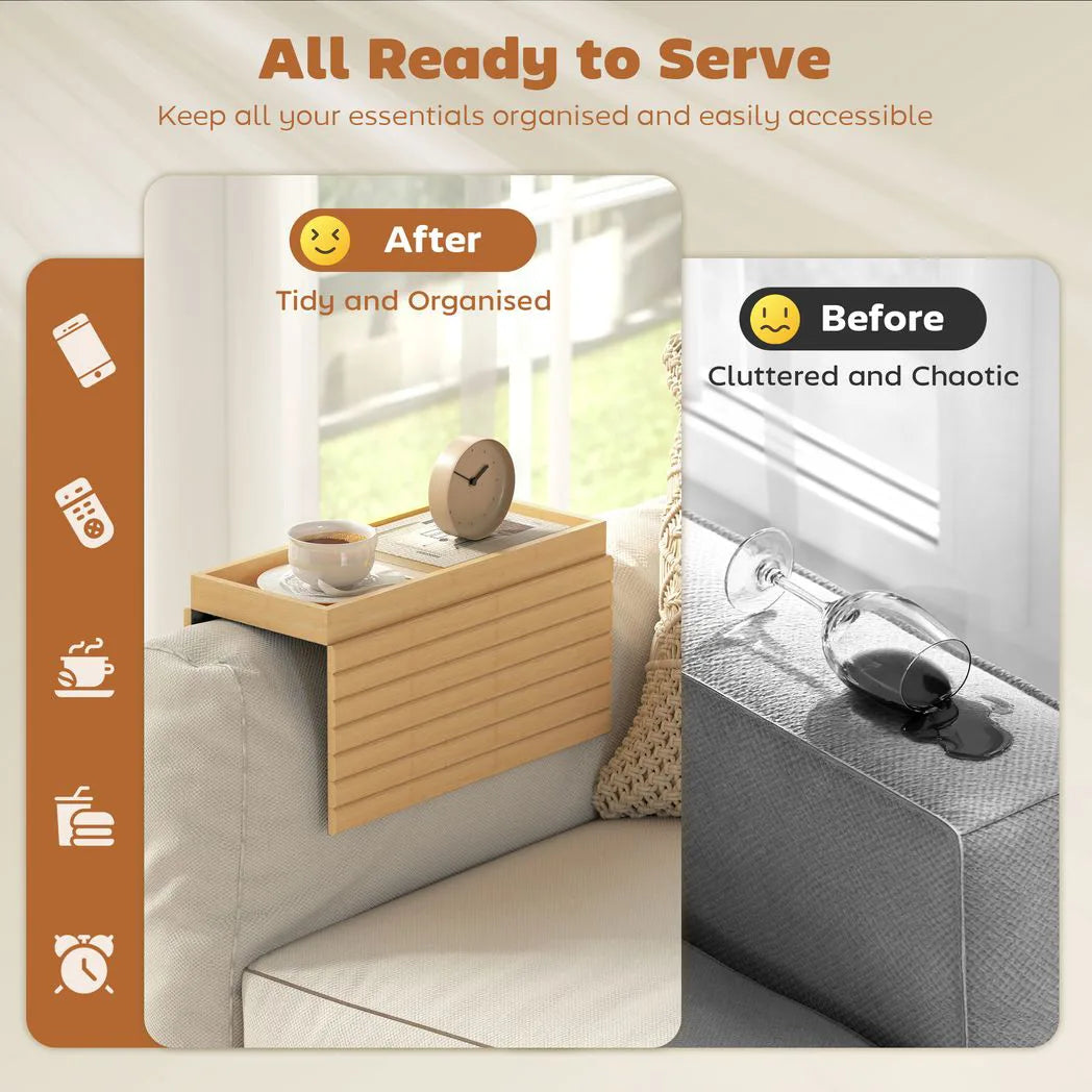 Foldable Bamboo Sofa Arm Tray for Drinks and Snacks - APA Pure Living
