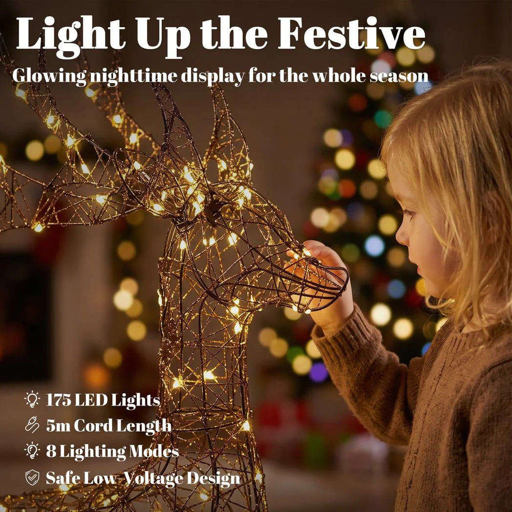 Light-Up Rattan Reindeer and Sleigh Christmas Decoration Set - APA Pure Living
