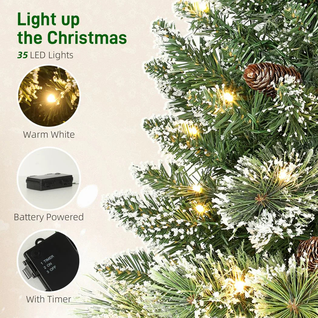 60cm Snow-Flocked Pre-Lit Tabletop Christmas Tree with Timer - APA Pure Living