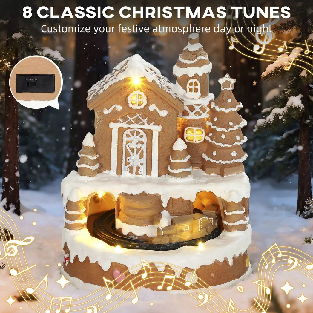 Musical Gingerbread Snow Village with Rotating Train - APA Pure Living