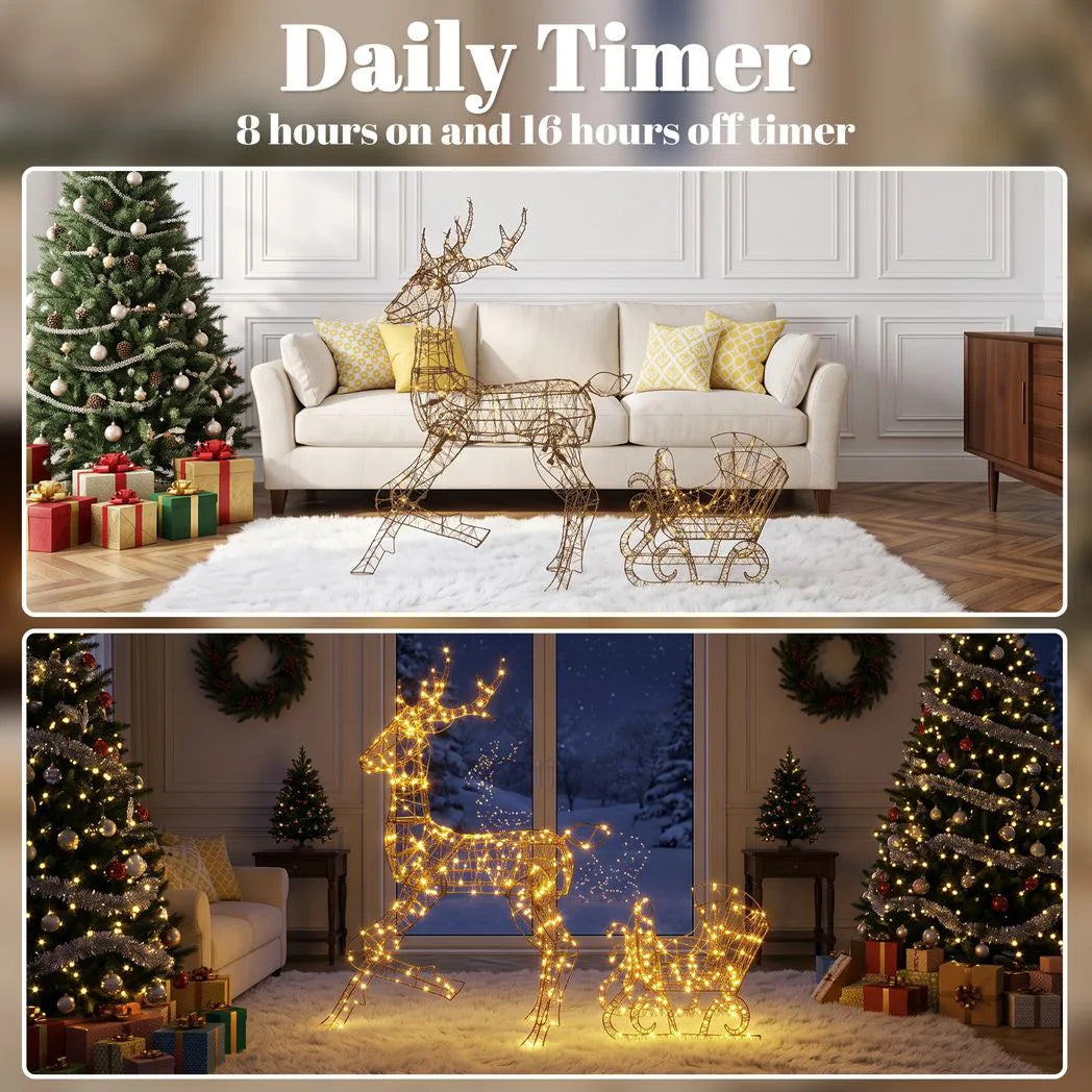 Light-Up Rattan Reindeer and Sleigh Christmas Decoration Set - APA Pure Living