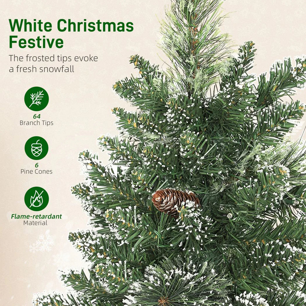 60cm Snow-Flocked Pre-Lit Tabletop Christmas Tree with Timer - APA Pure Living
