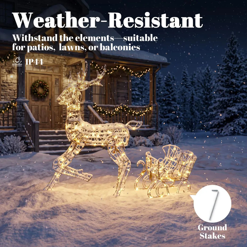 Light-Up Rattan Reindeer and Sleigh Christmas Decoration Set - APA Pure Living