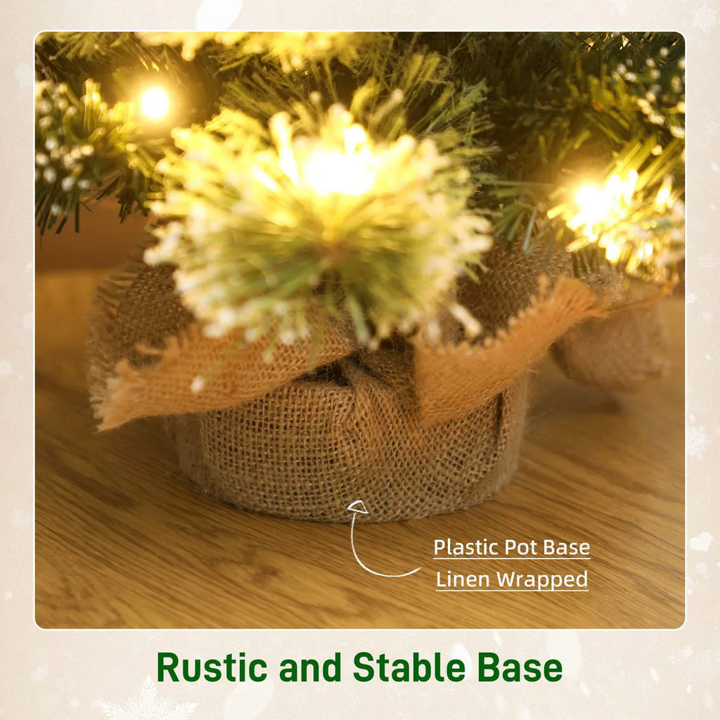 60cm Snow-Flocked Pre-Lit Tabletop Christmas Tree with Timer - APA Pure Living