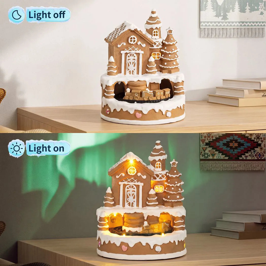 Musical Gingerbread Snow Village with Rotating Train - APA Pure Living