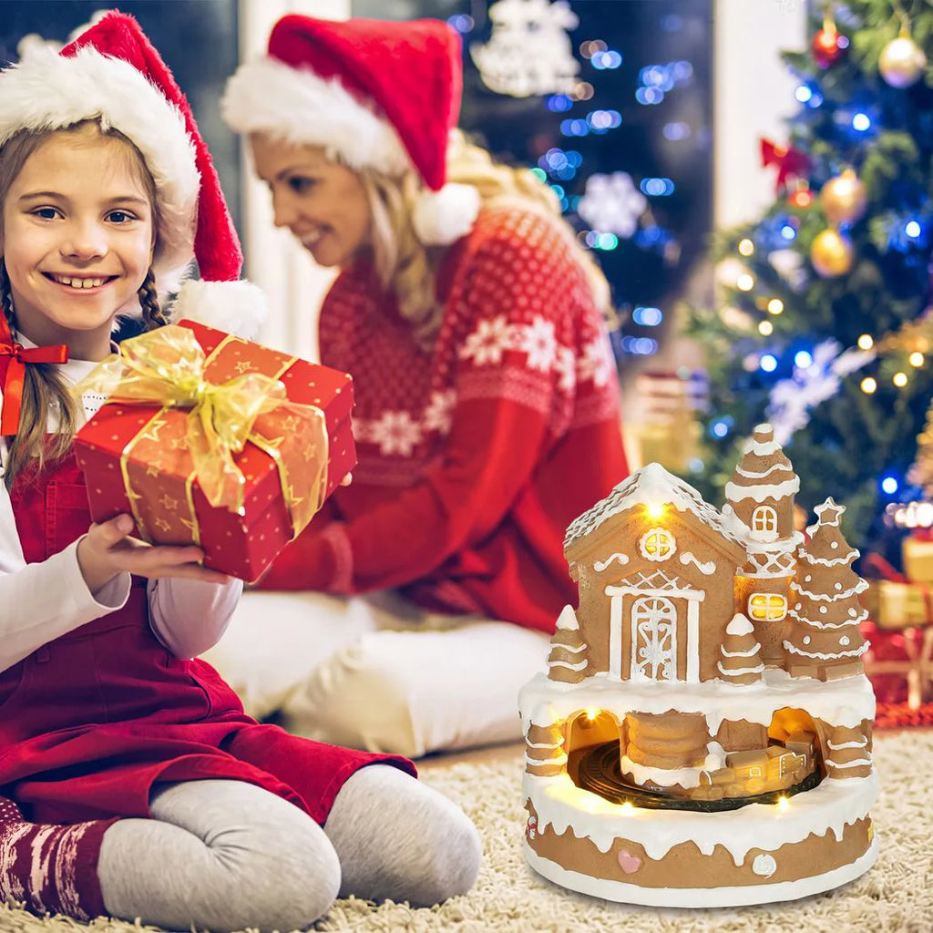 Musical Gingerbread Snow Village with Rotating Train - APA Pure Living