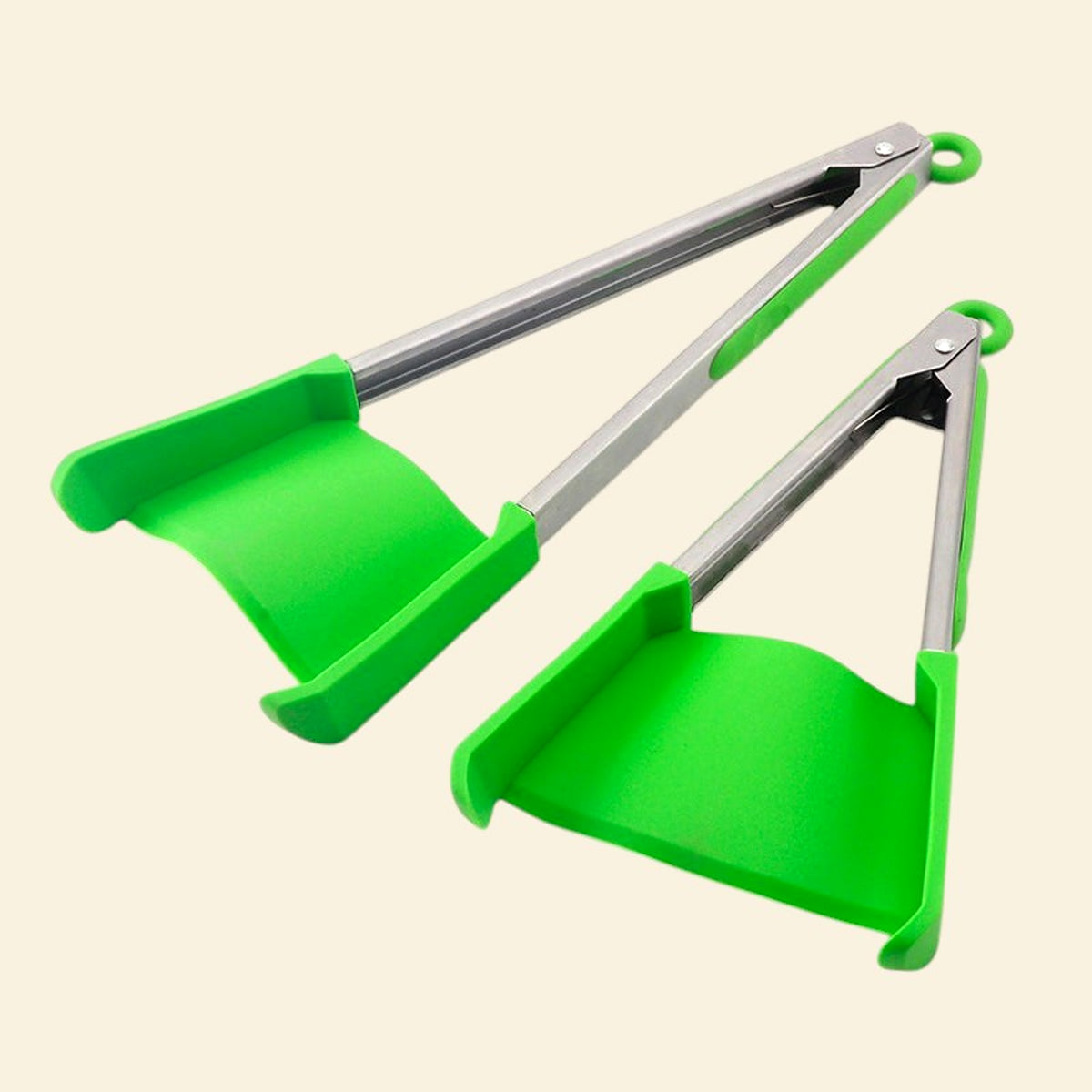 Two green 2-in-1 silicone spatula tongs