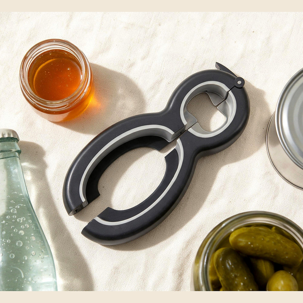 6-in-1 bottle and jar opener with jars and bottle