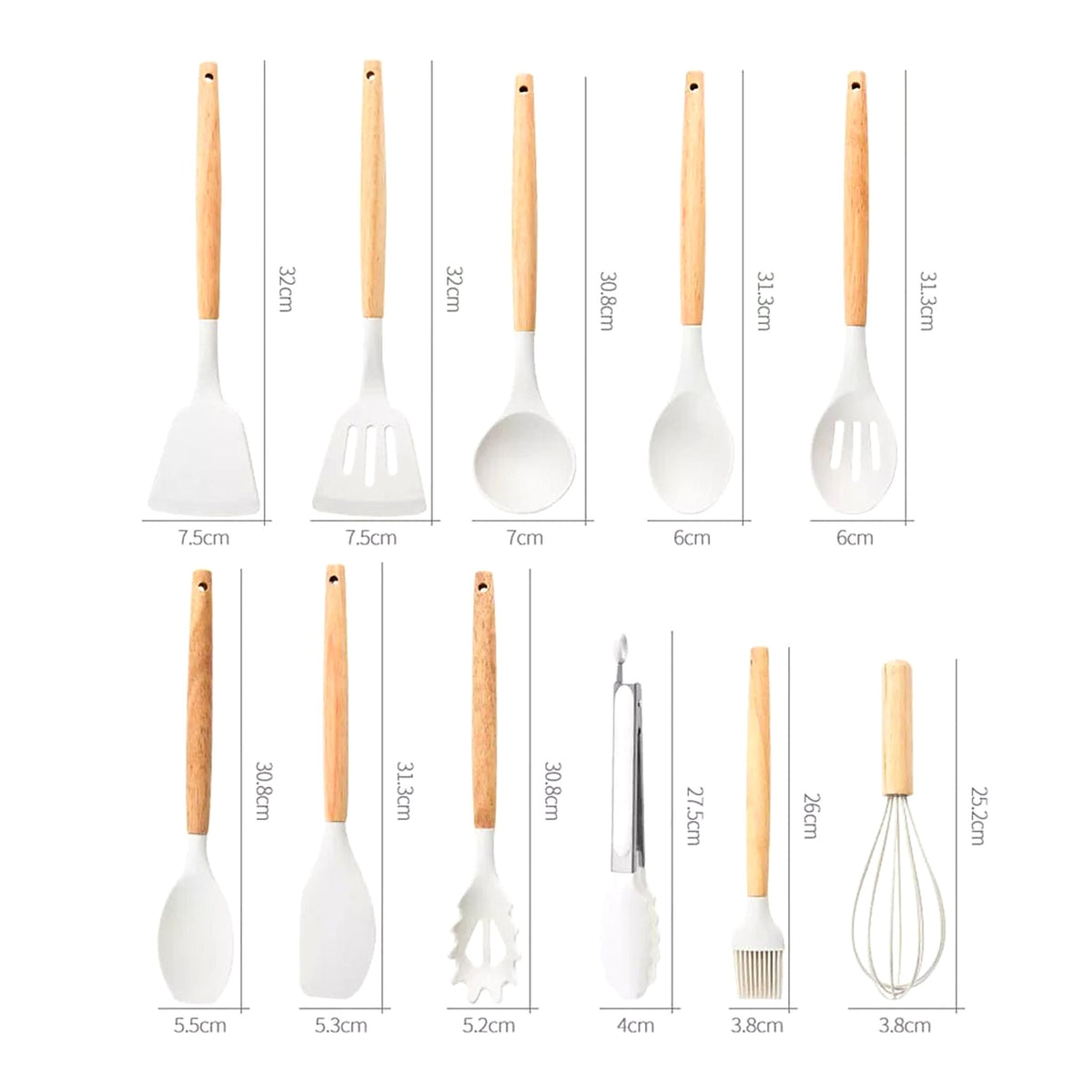 White silicone utensil set with sizes