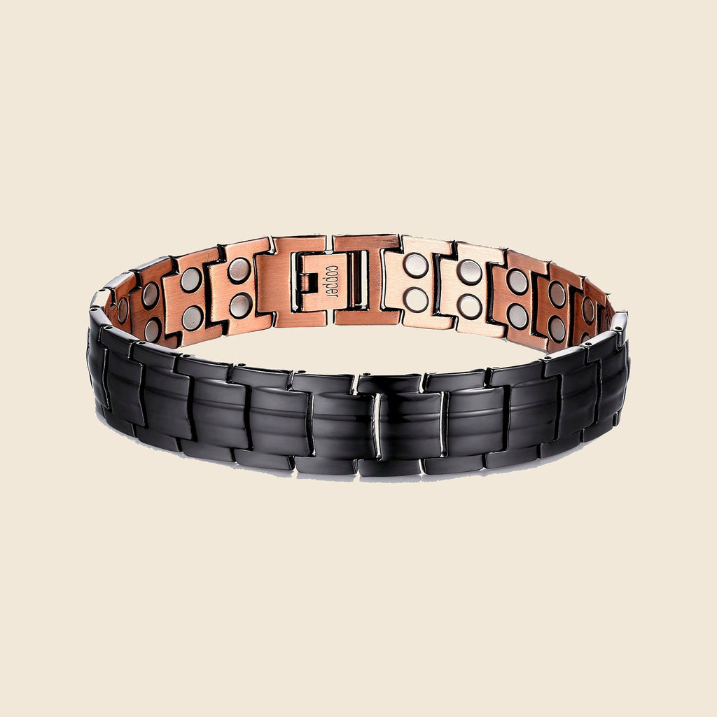 Men's Copper Bracelet, Geometric - Black and Copper, front view
