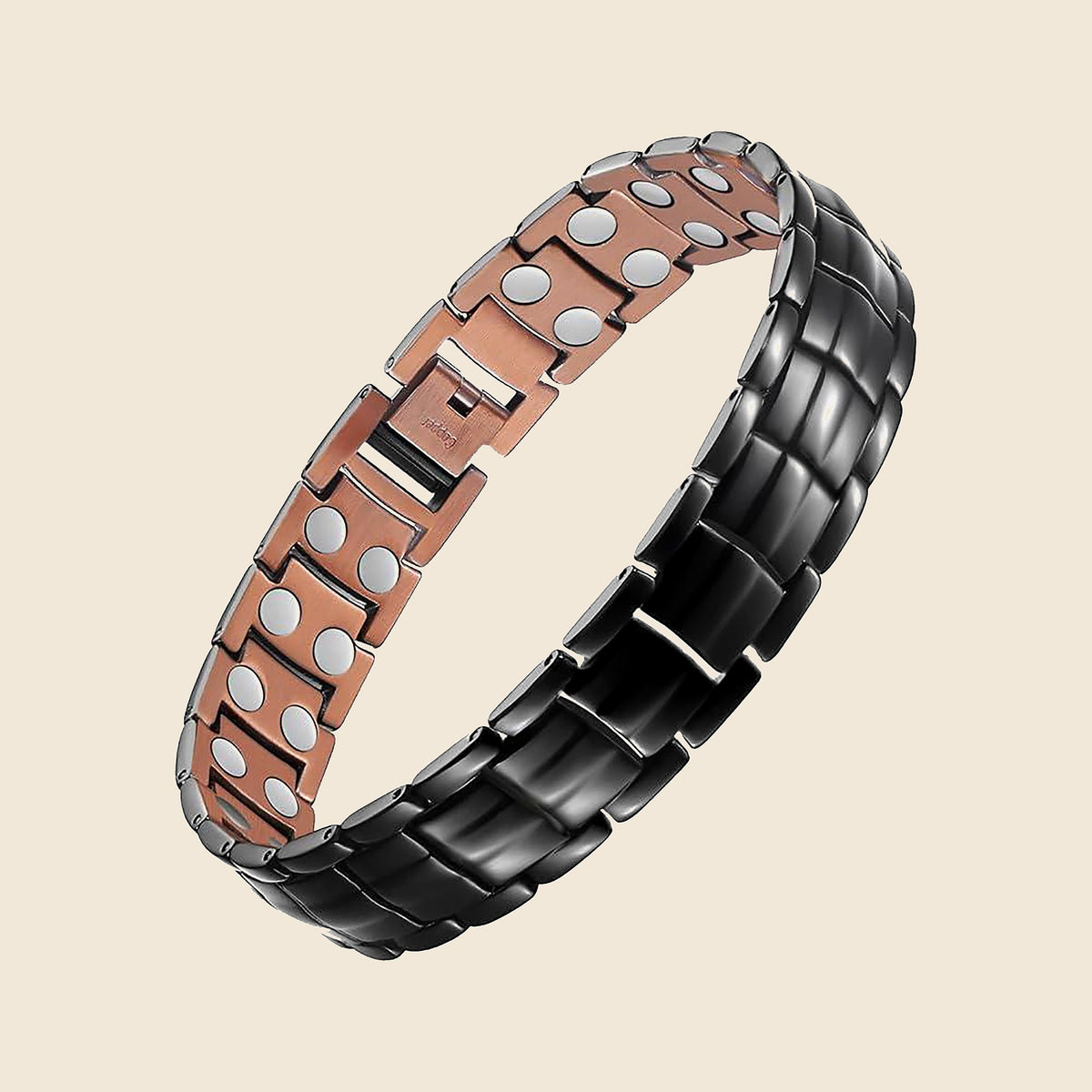 Men's Copper Bracelet, Geometric - Black and Copper, side view
