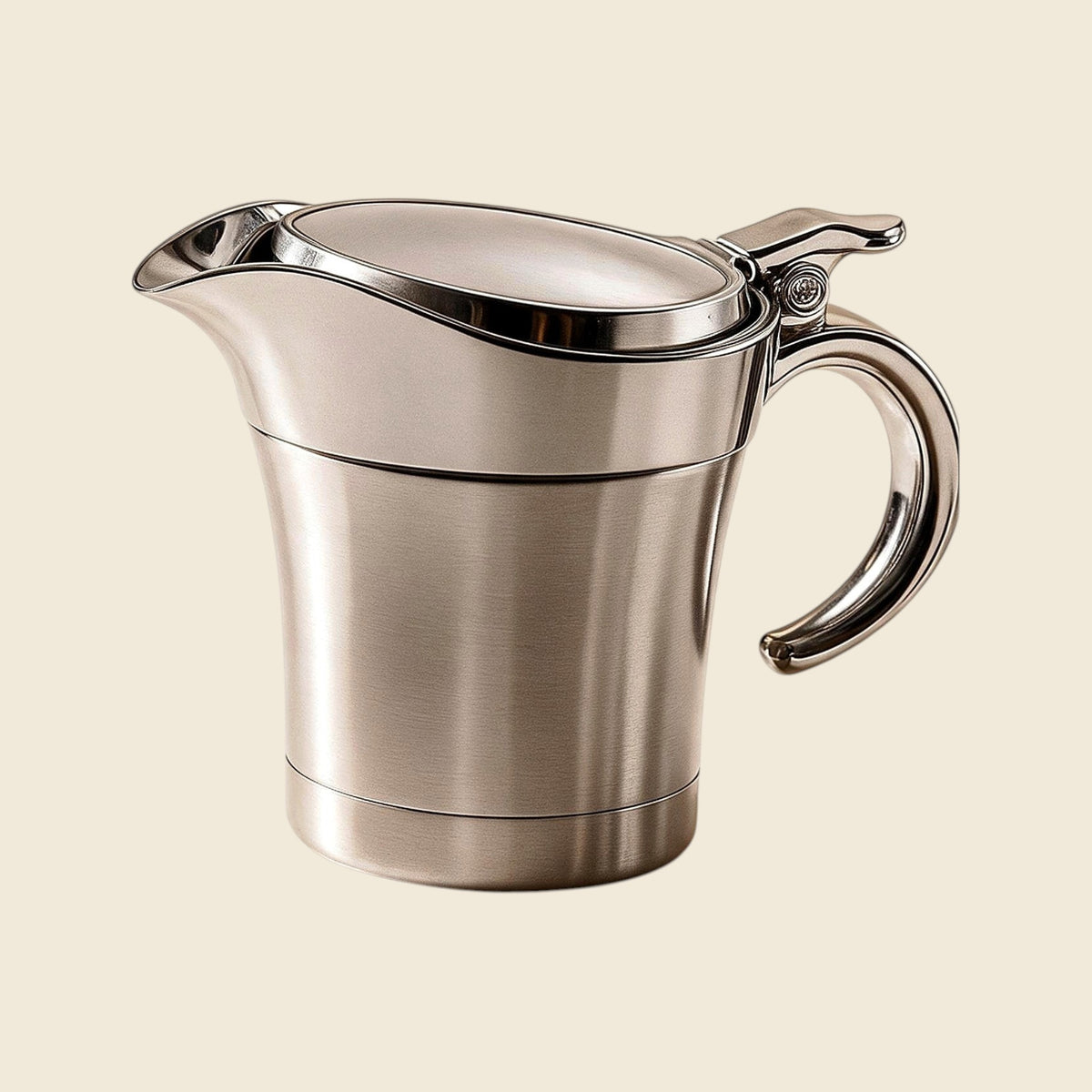 Insulated stainless steel gravy jug with hinged lid