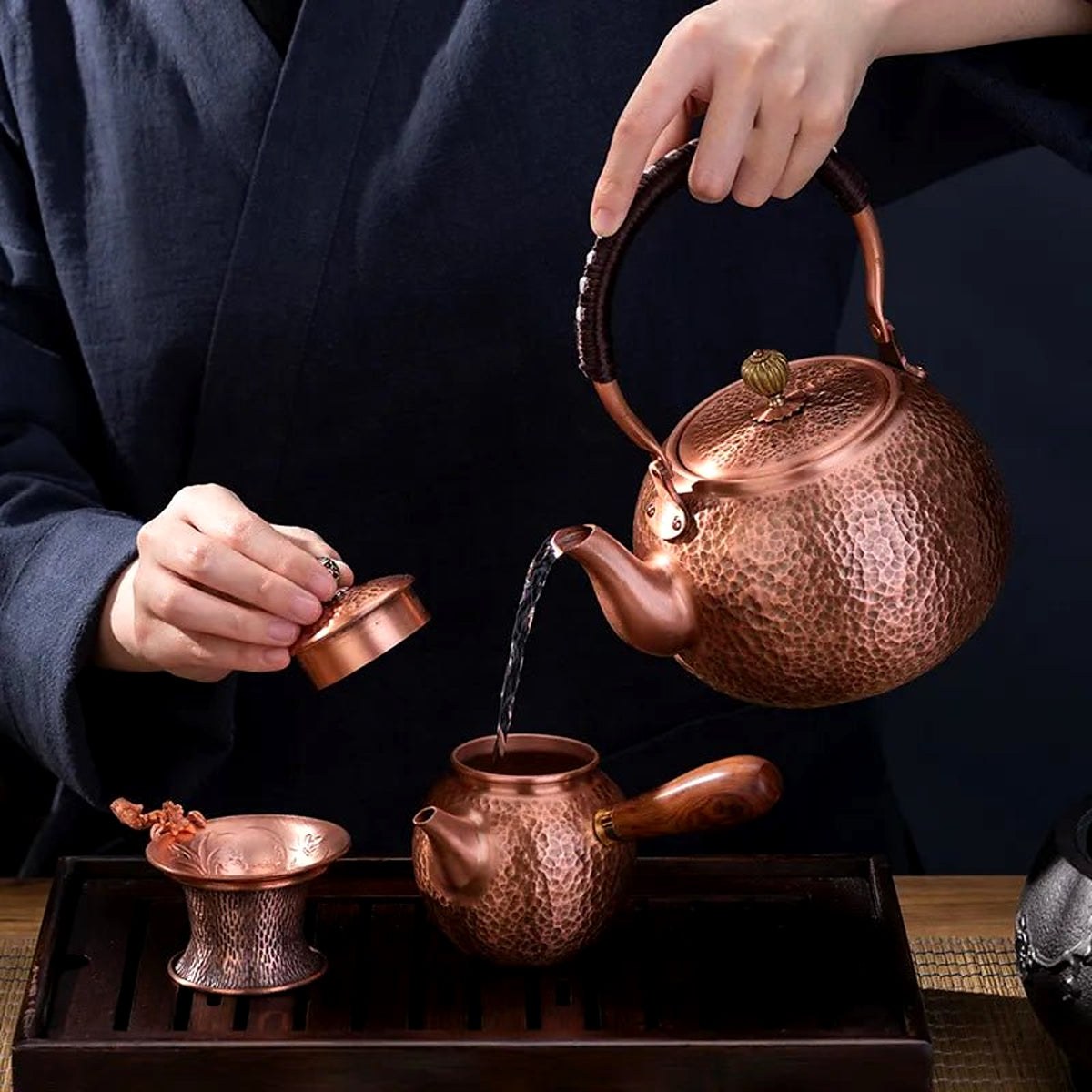 Handmade Copper Tea Kettle with Side Handle