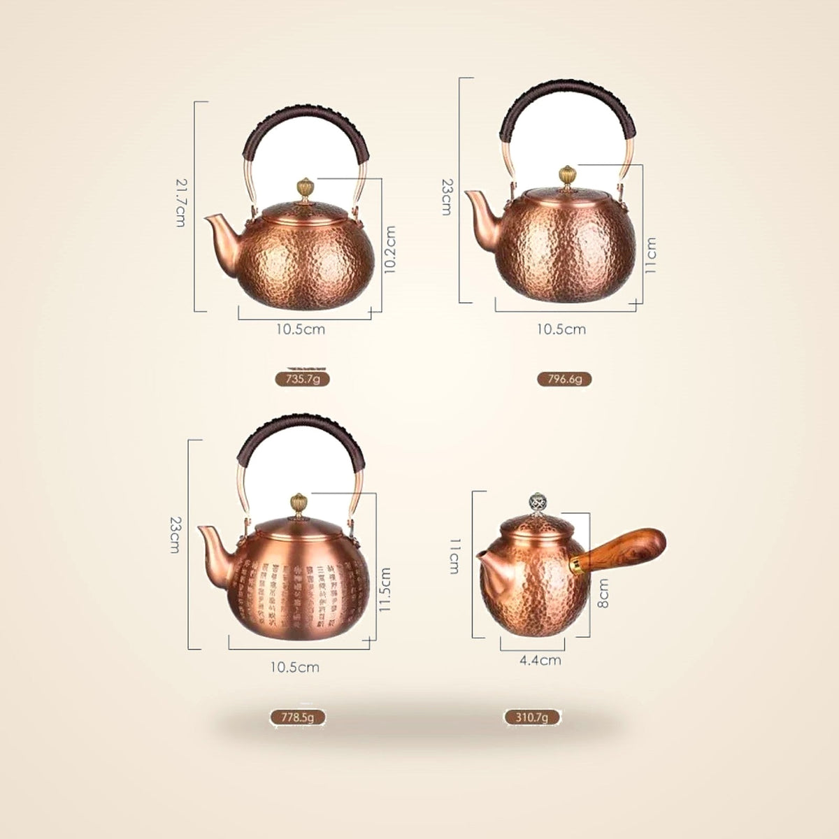Handmade Copper Tea Kettle with Side Handle - view 4