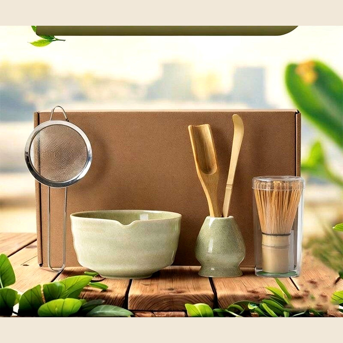 Matcha bowl, whisk, scoop and whisk holder