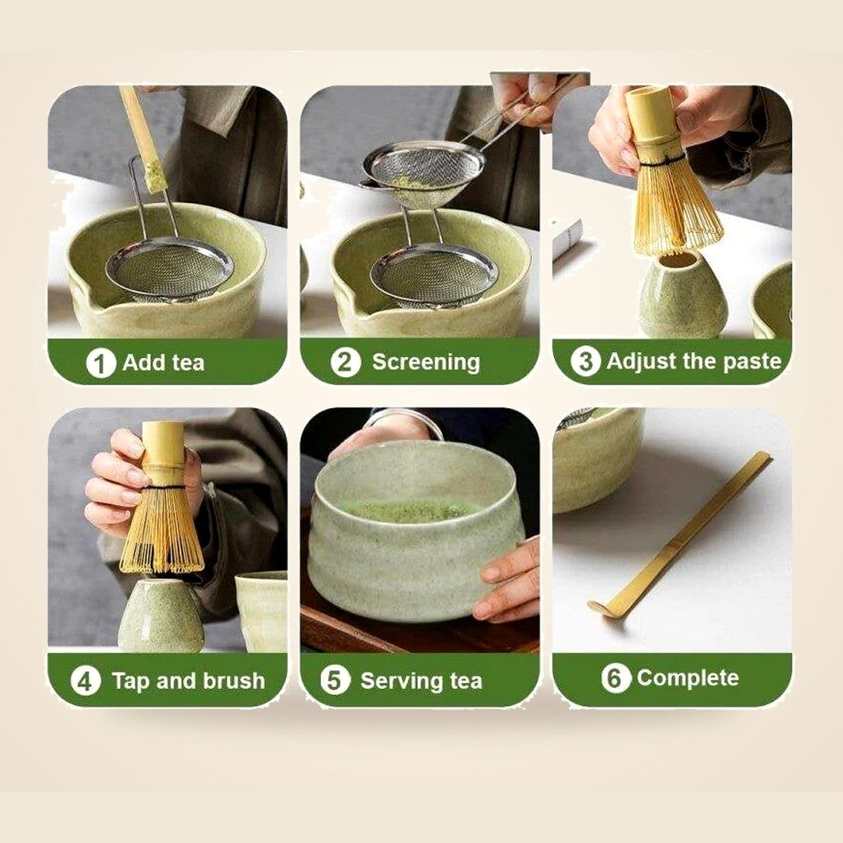 Preparing matcha step by step