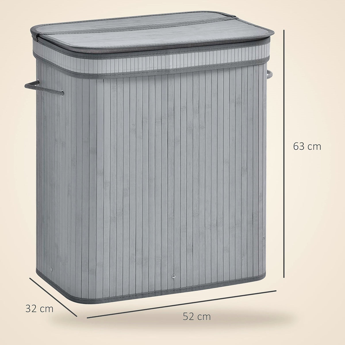Grey Slatted Laundry Basket with Lid, 100 L - view 3