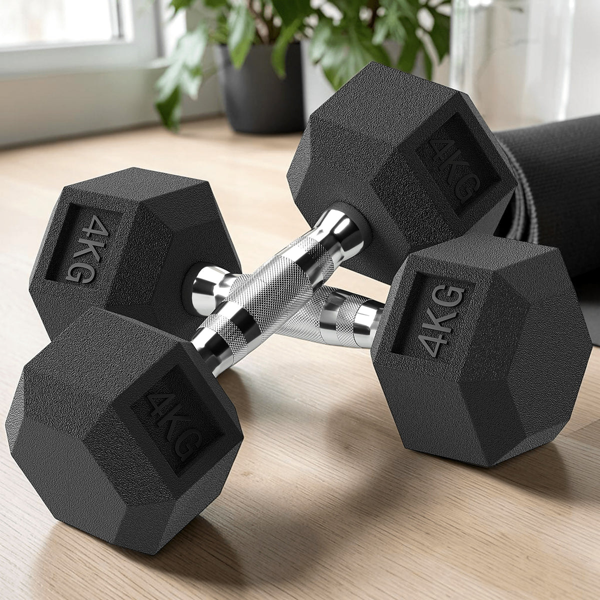 Rubber Hex Dumbbells, Pair, 4, 5 or 10 kg