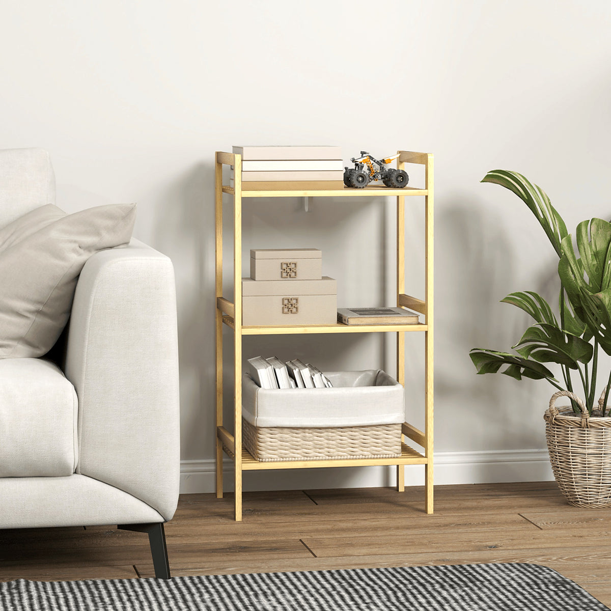 3-Tier Bamboo Bathroom Shelf with Adjustable Shelves - view 2