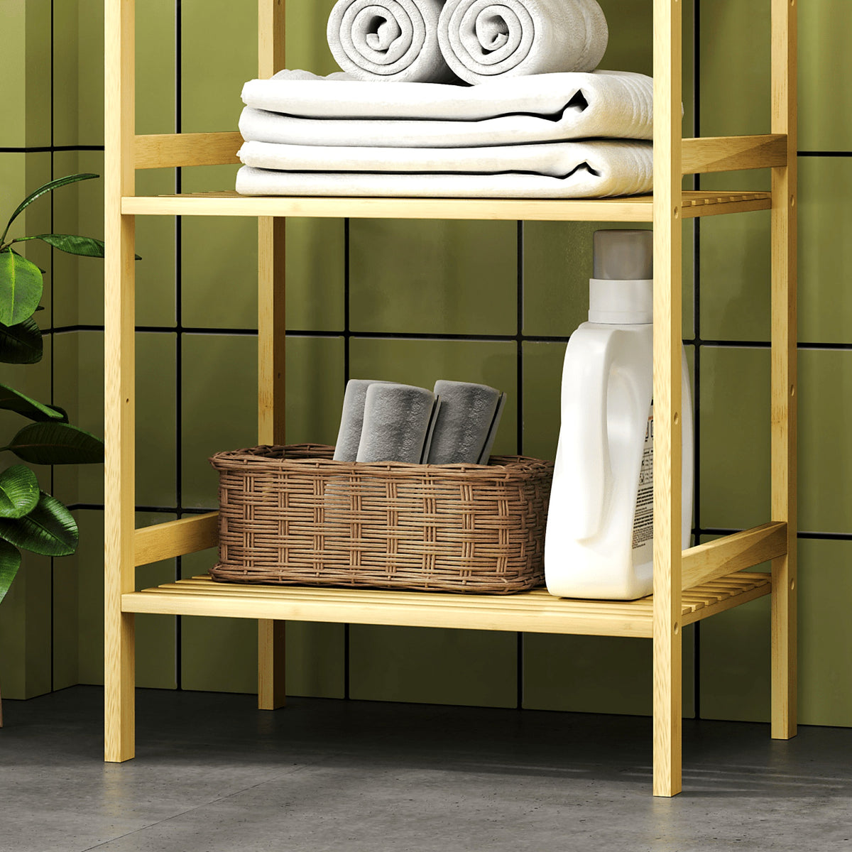 3-Tier Bamboo Bathroom Shelf with Adjustable Shelves - view 3