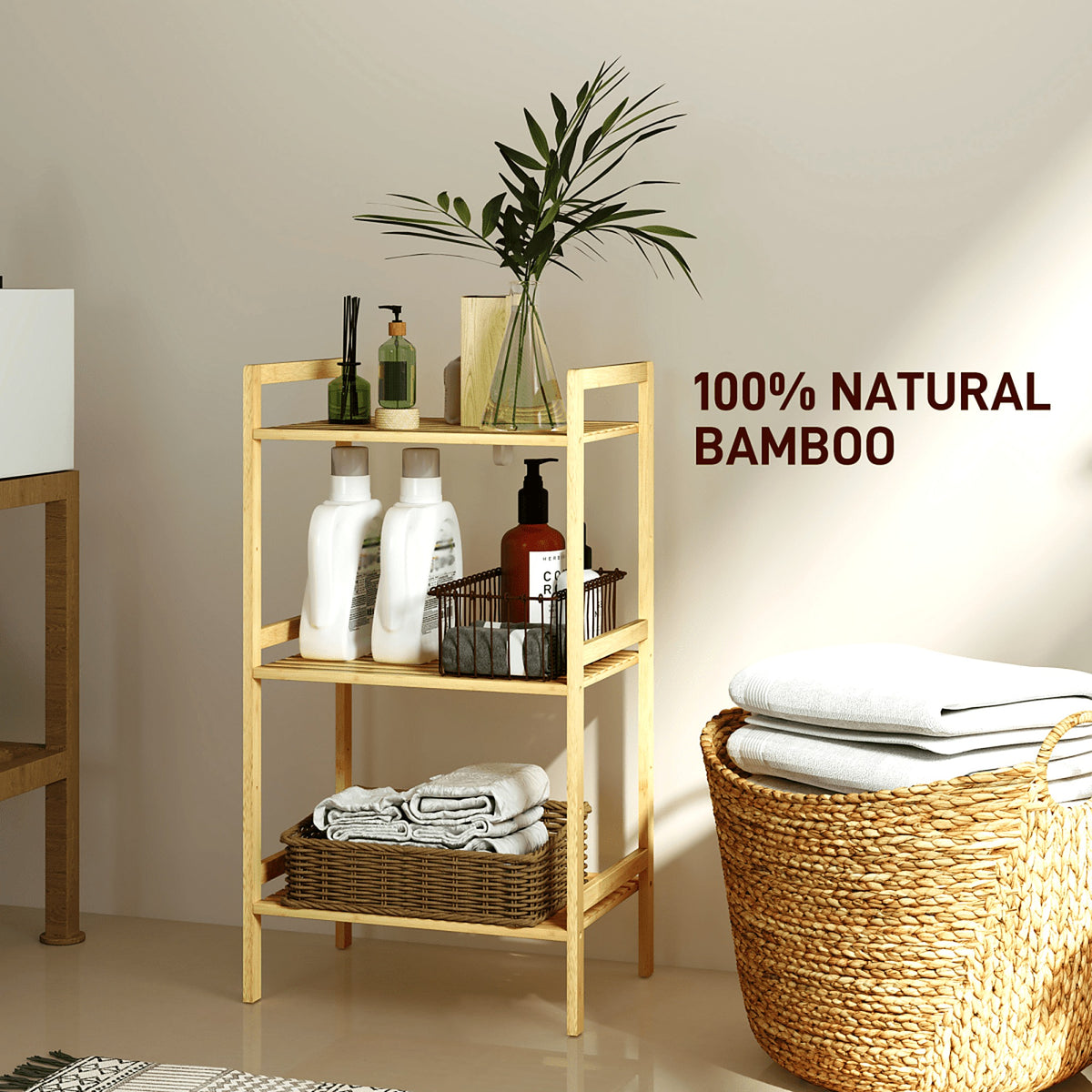 3-Tier Bamboo Bathroom Shelf with Adjustable Shelves - view 4