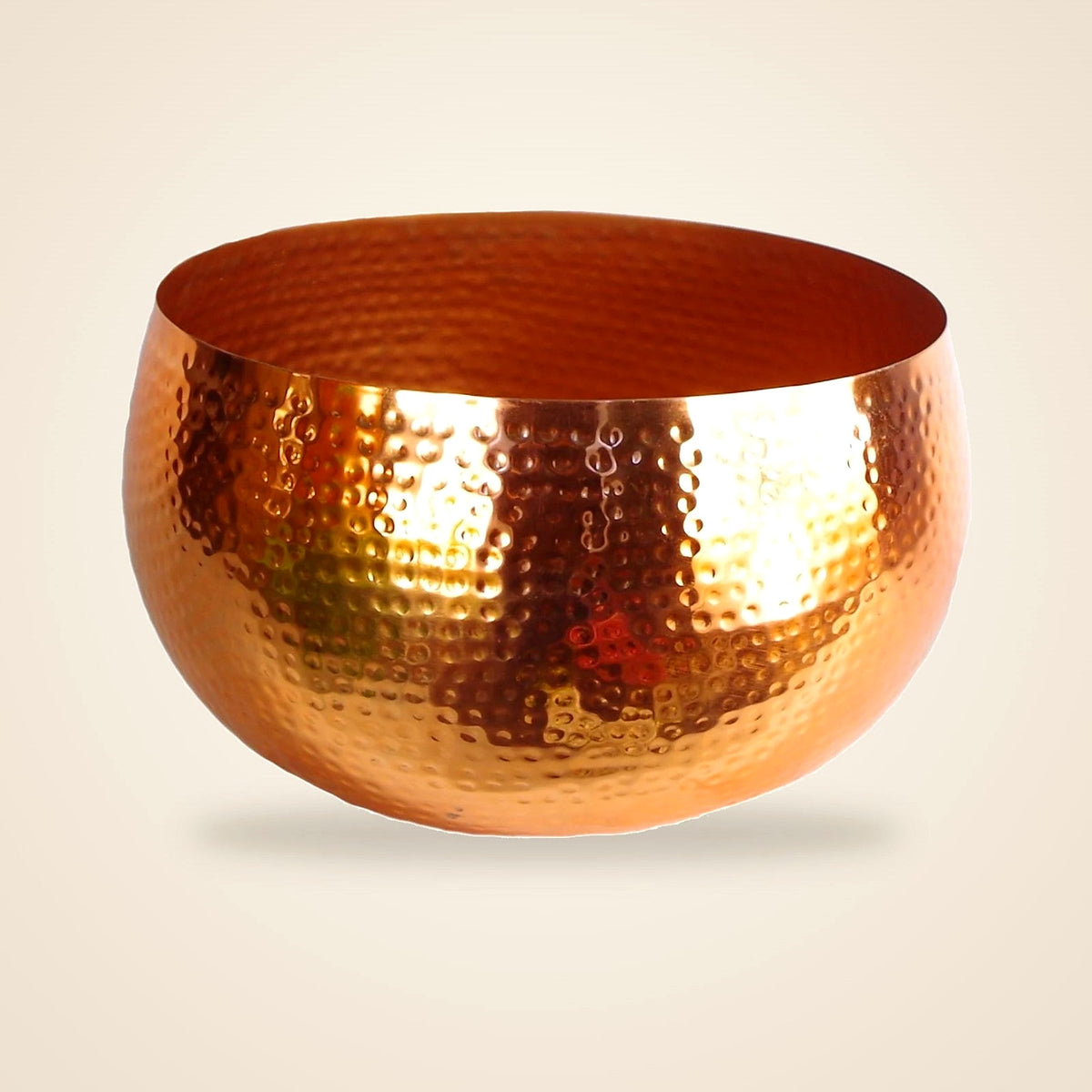 Large Hammered Copper-Finish Metal Planter Bowl, 32 × 20 cm - view 3