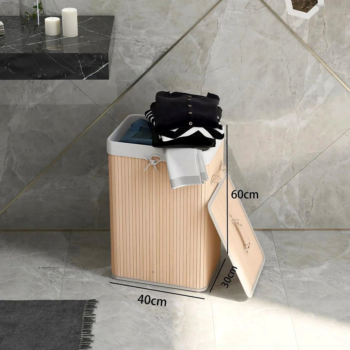 Collapsible Bamboo Laundry Hamper with Lid, 70 L - view 2