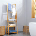 Freestanding Bamboo Towel Ladder with 3 Bars and 3 Shelves