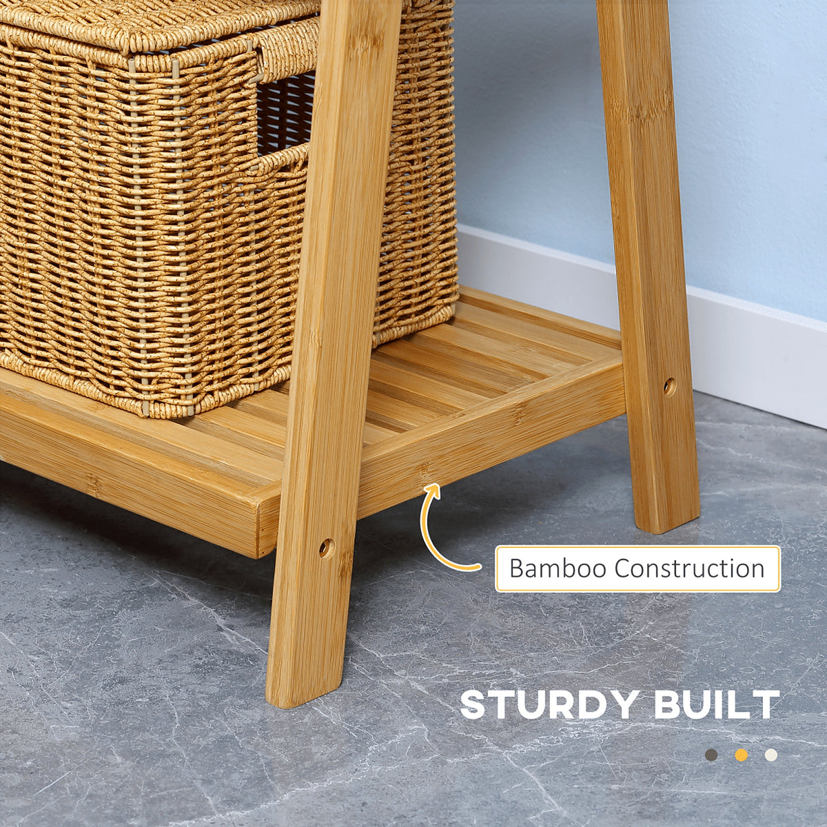 Freestanding Bamboo Towel Ladder with 3 Bars and 3 Shelves - view 2