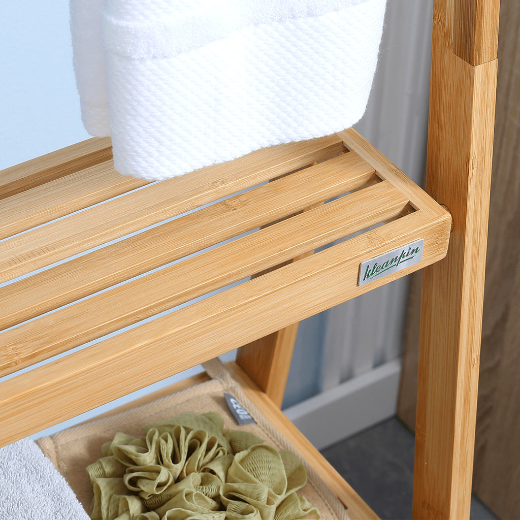 Freestanding Bamboo Towel Ladder with 3 Bars and 3 Shelves - view 3