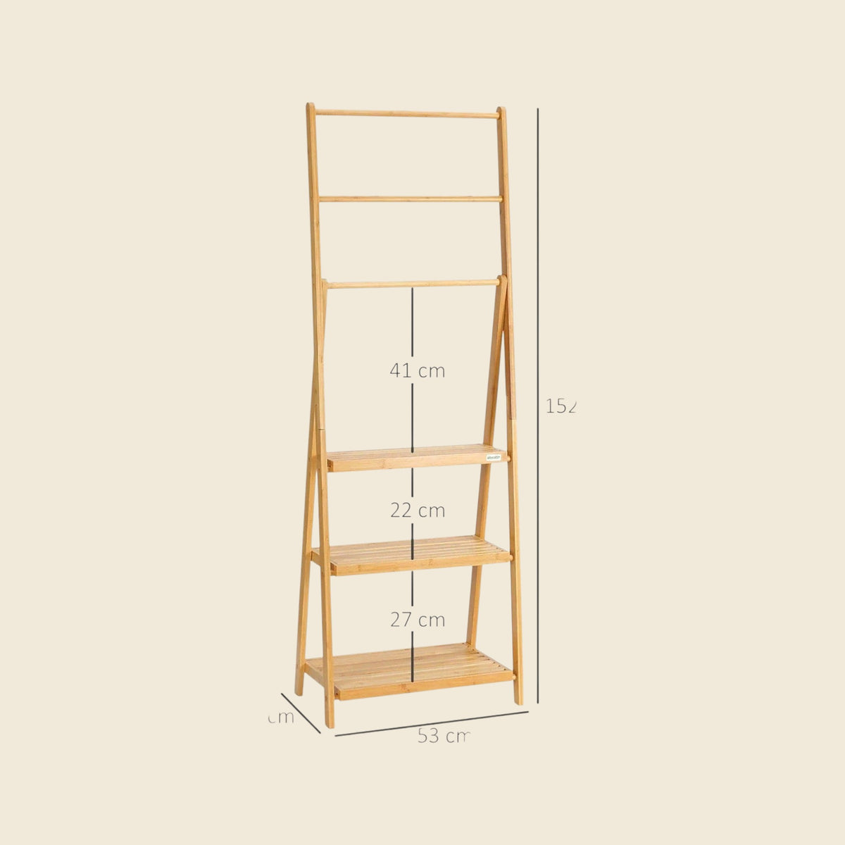 Freestanding Bamboo Towel Ladder with 3 Bars and 3 Shelves - view 6