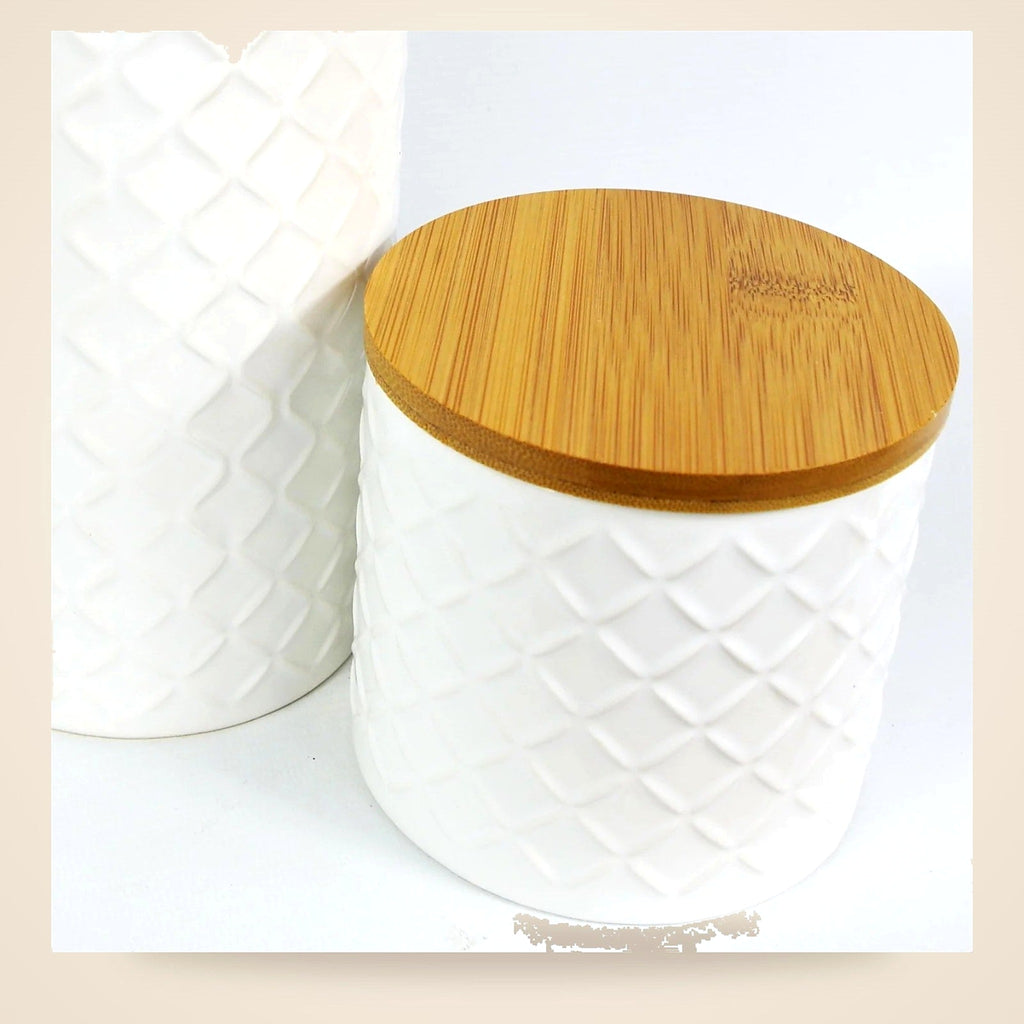 Cream ceramic jar with bamboo lid