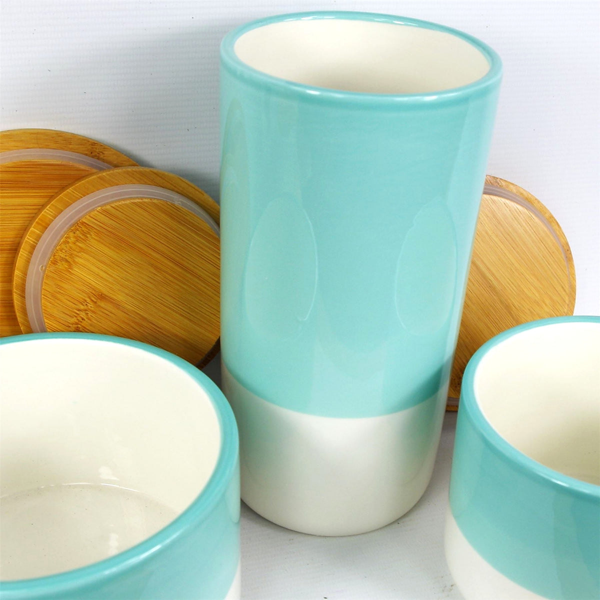 Set of 3 aqua green ceramic canisters