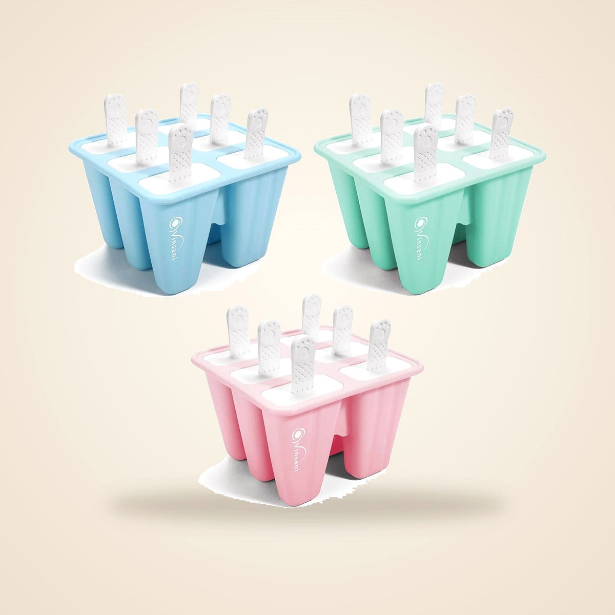 Ice lolly moulds in three colours
