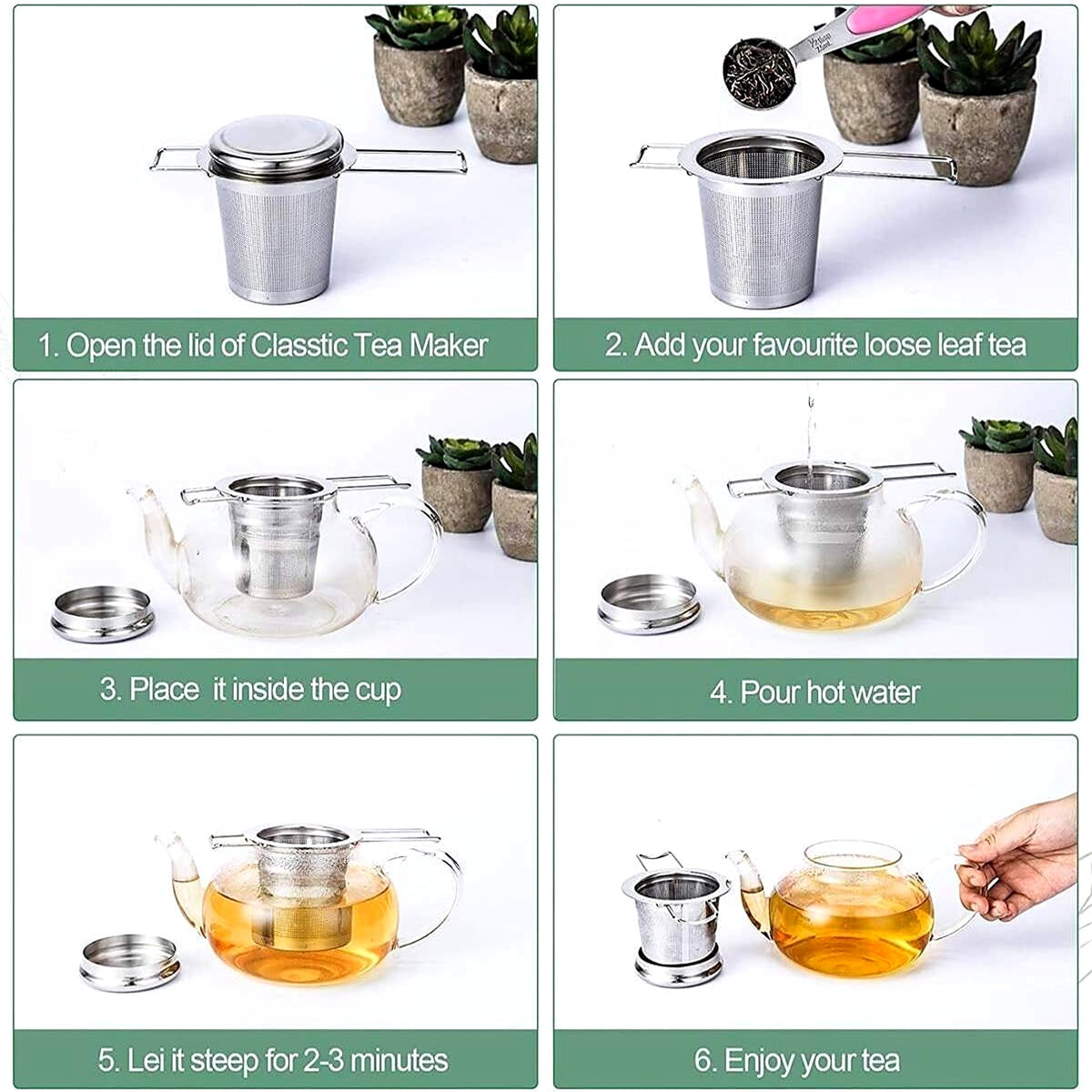 Tea strainer fits mugs and teapots
