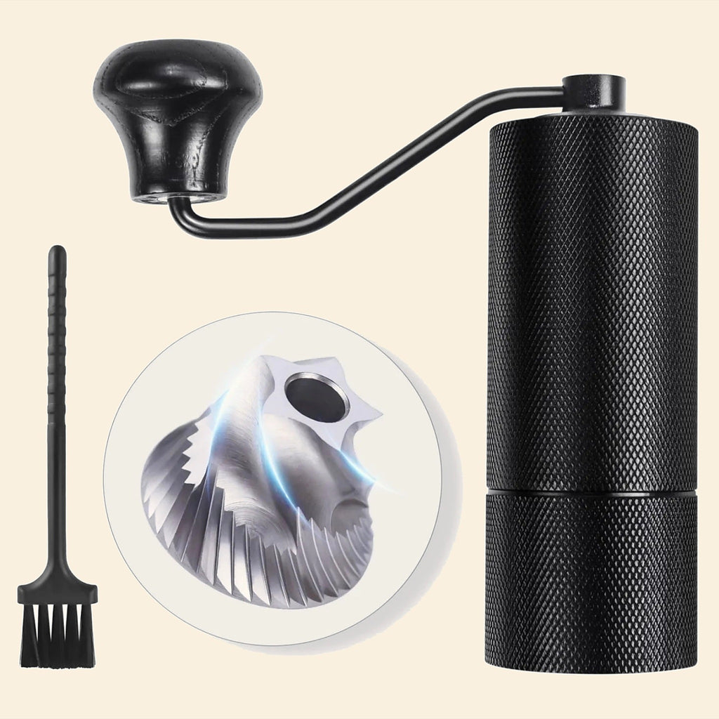 Manual coffee grinder with stainless steel conical burr and brush