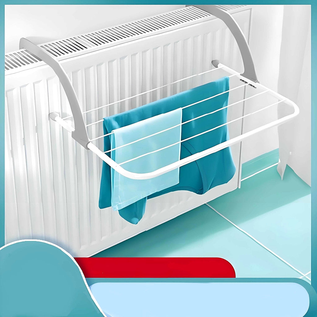 Folding radiator drying rack with 9 rails