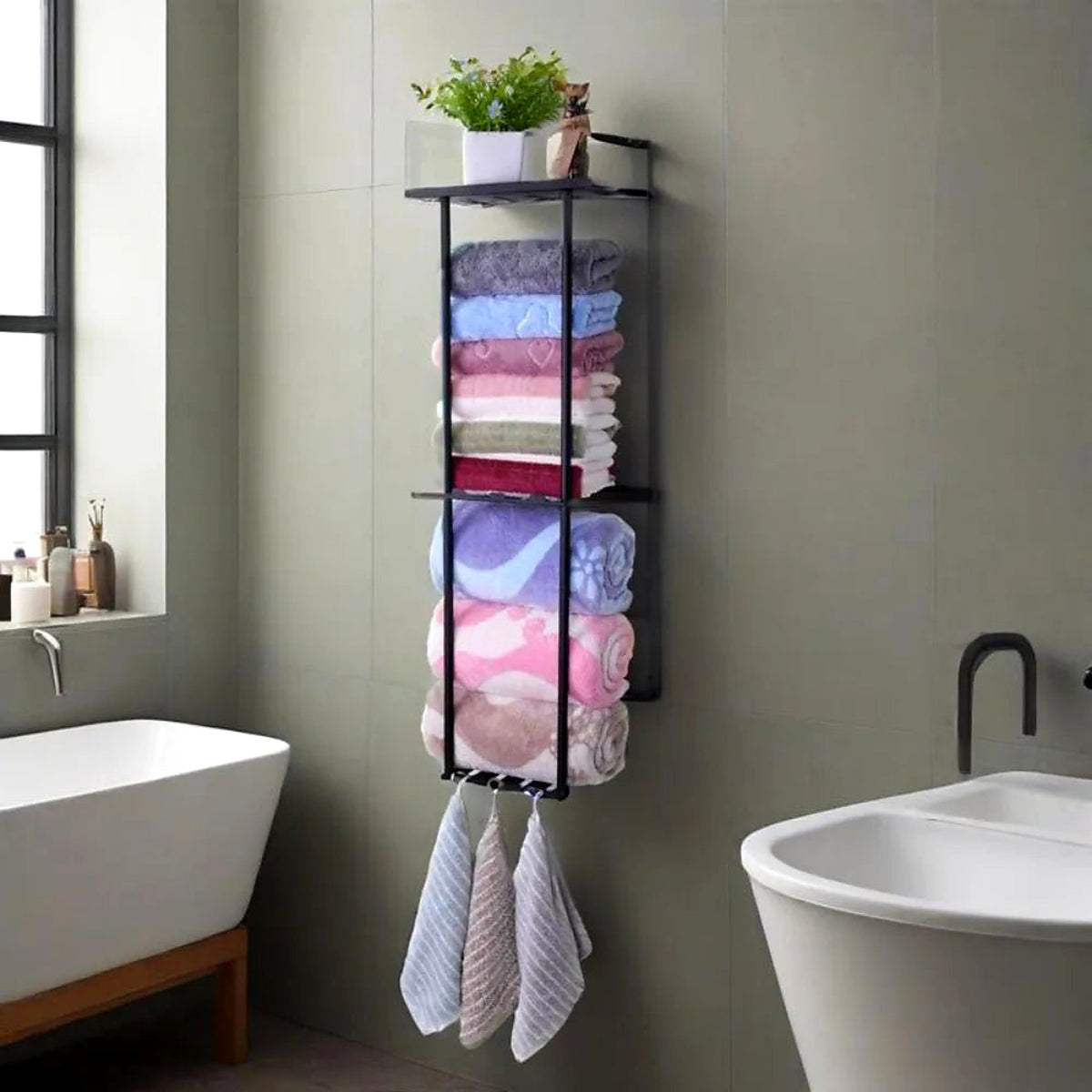Wall-Mounted Towel Shelf with 3 Rails - view 3