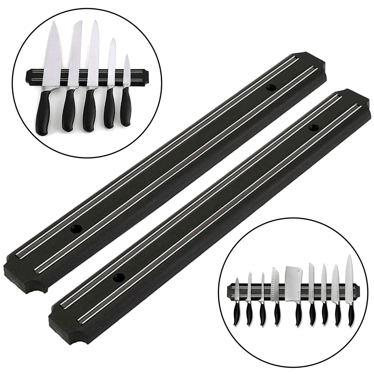 Set of 2 black 55 cm magnetic knife bars