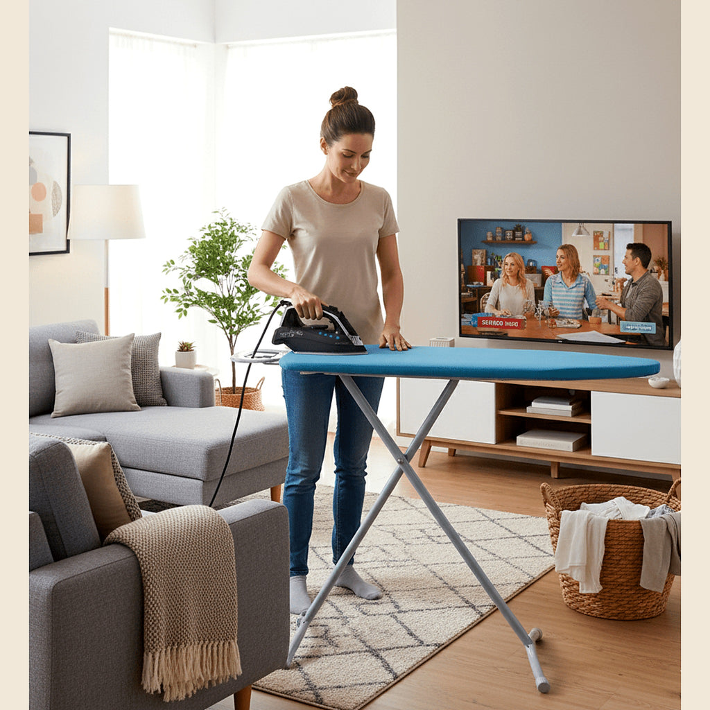 Ironing board cover in a living room