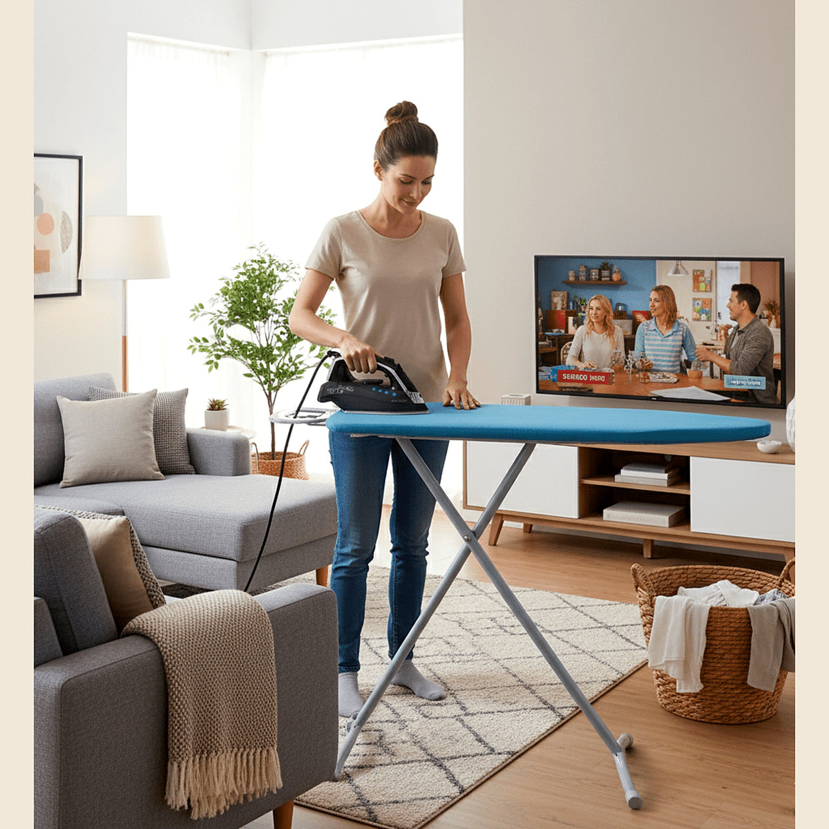Ironing board cover in a living room
