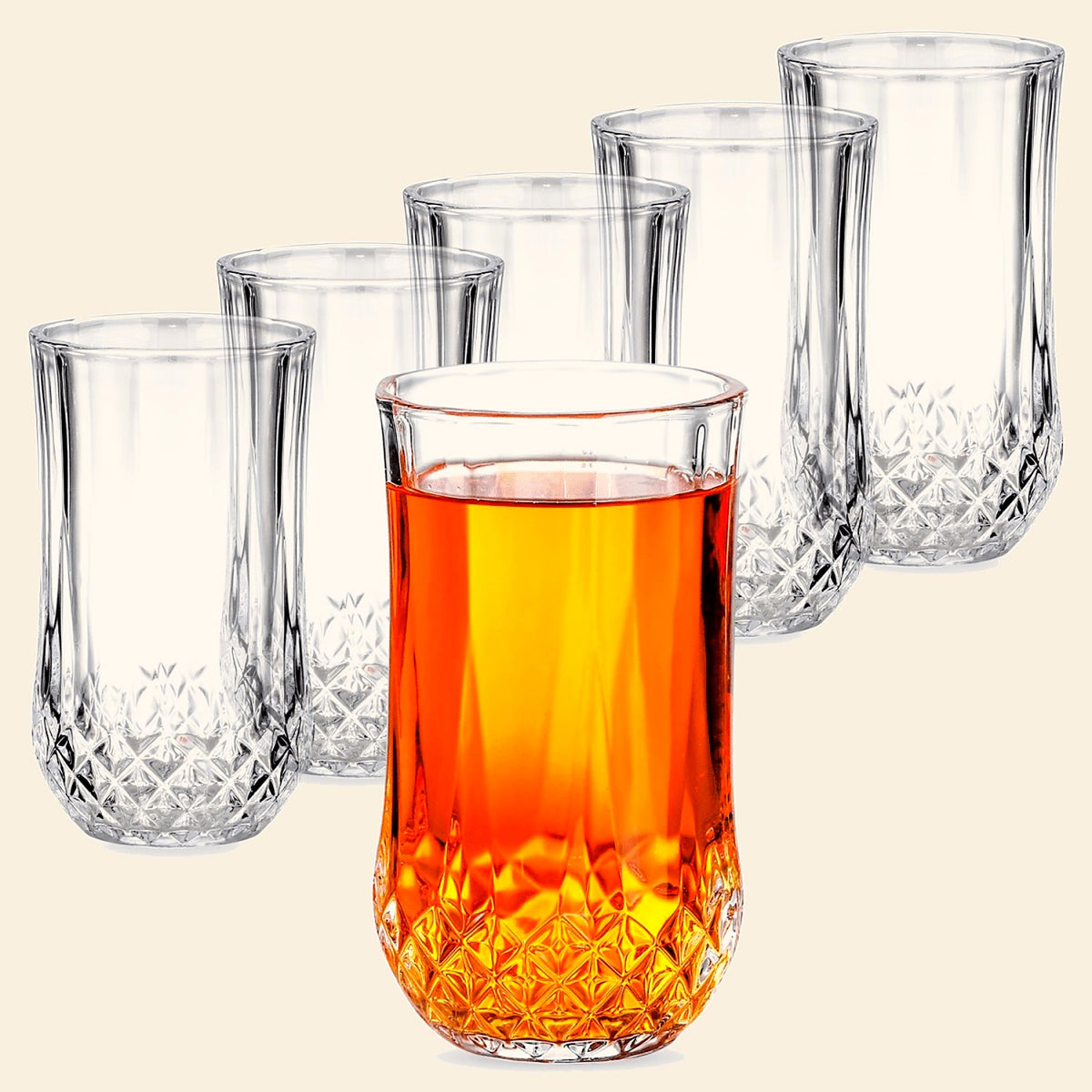 Crystal-Cut Tall Glasses, 350 ml, Set of 6