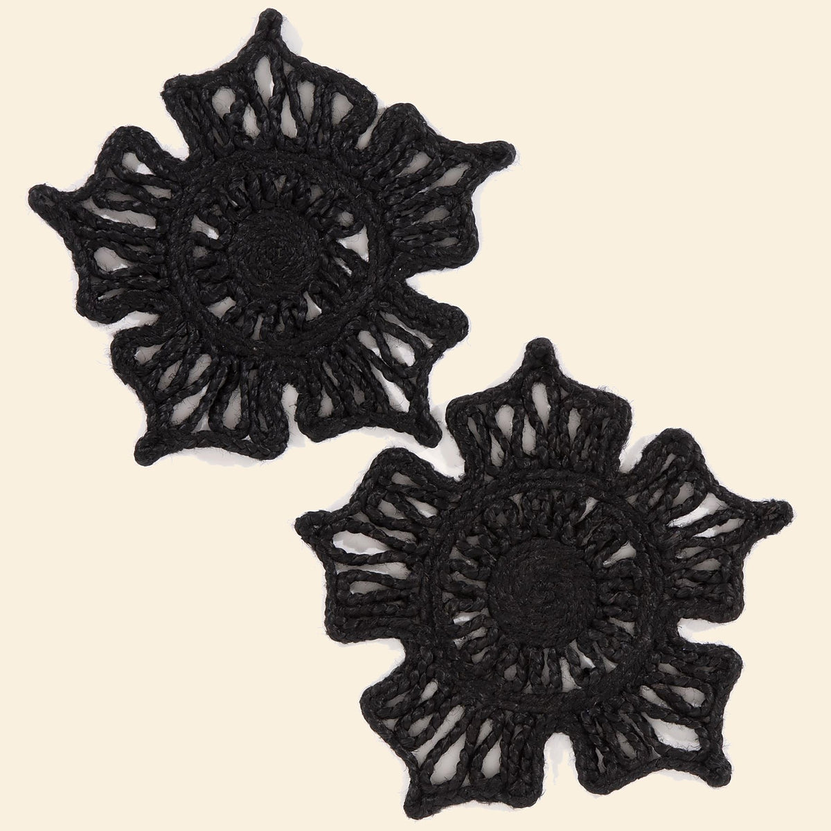 Jute Placemats, 36 cm, Black, Set of 2