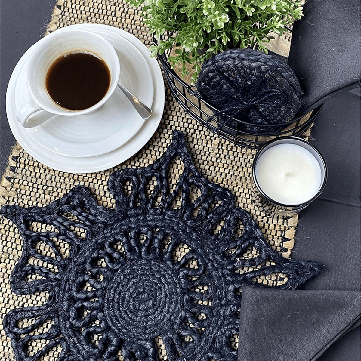 Jute Placemats, 36 cm, Black, Set of 2 - view 3