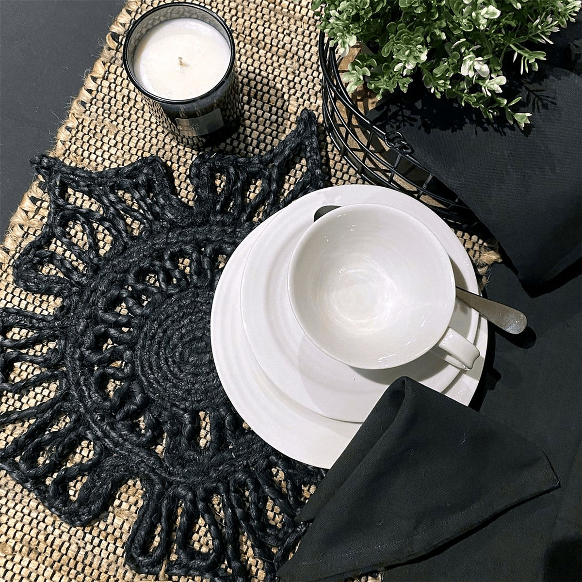 Jute Placemats, 36 cm, Black, Set of 2 - view 6