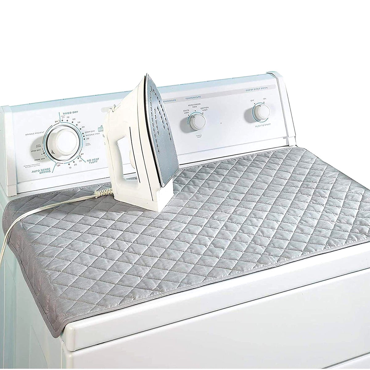 Tabletop ironing mat on a washing machine
