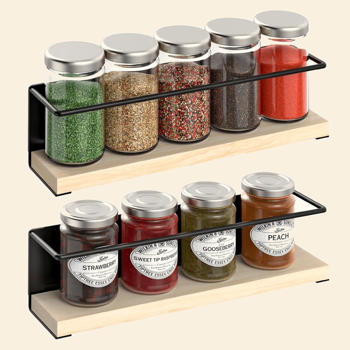 Set of 2 magnetic wooden spice racks