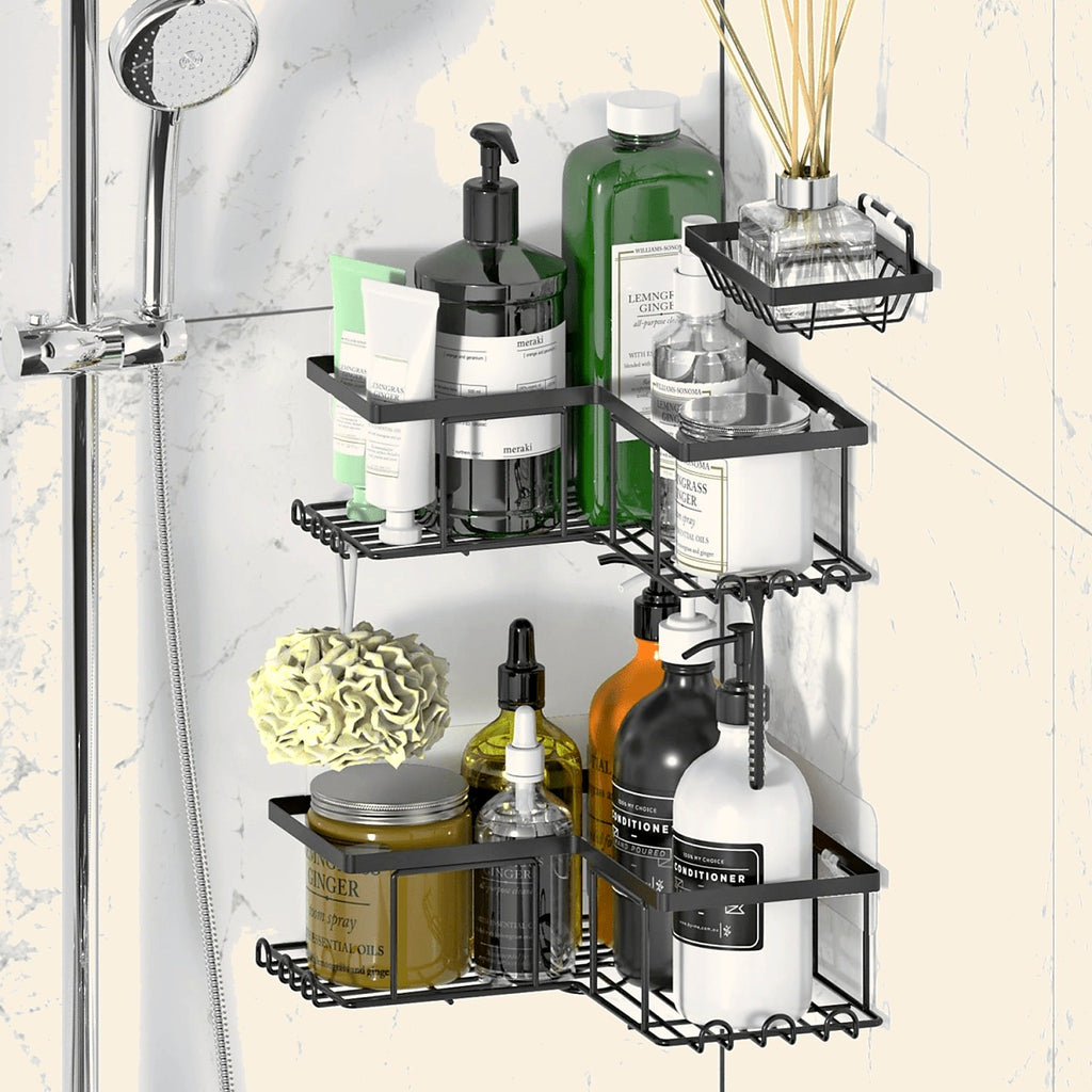 Corner Shower Caddy, Black, 3 Pieces