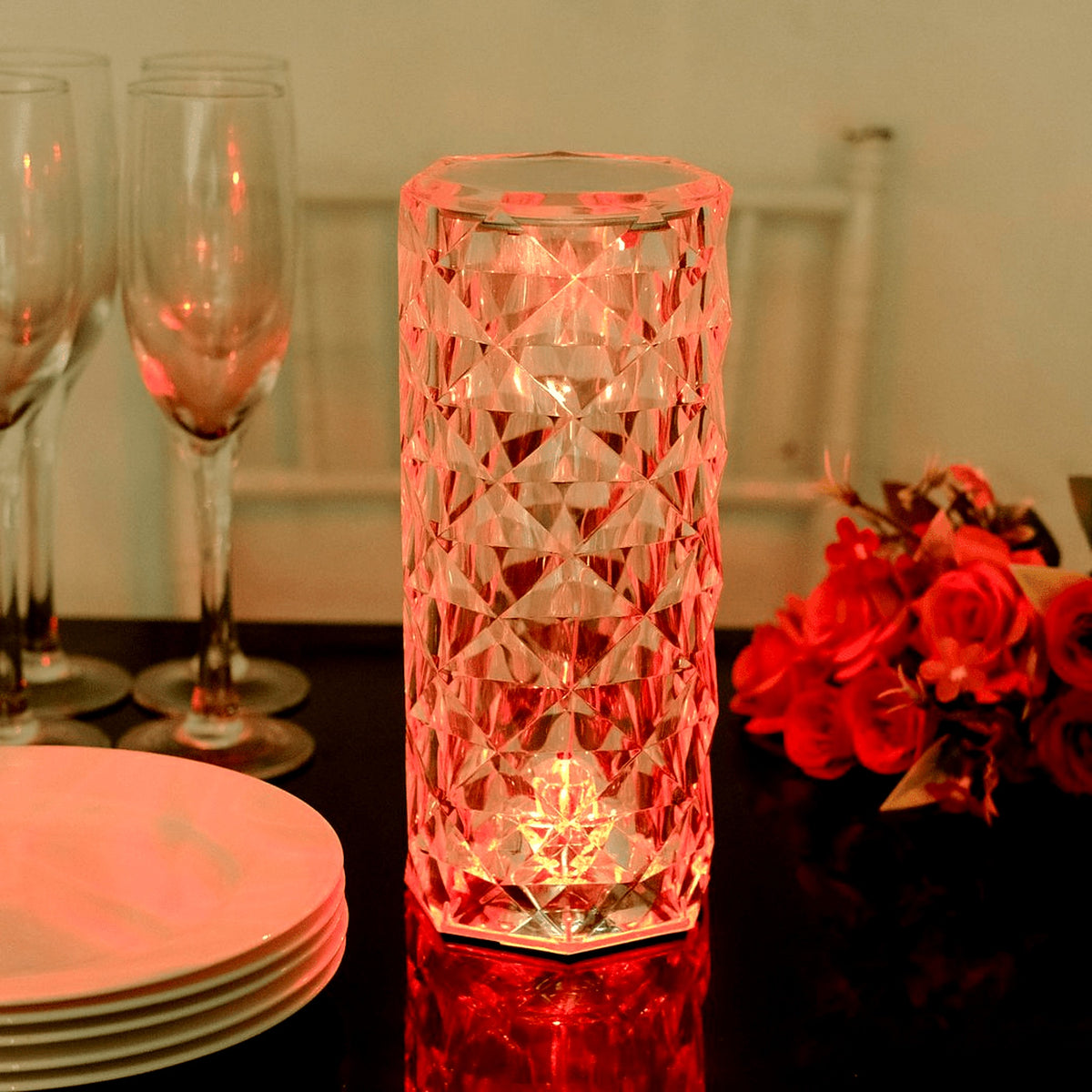 Faceted lamp in warm pink light