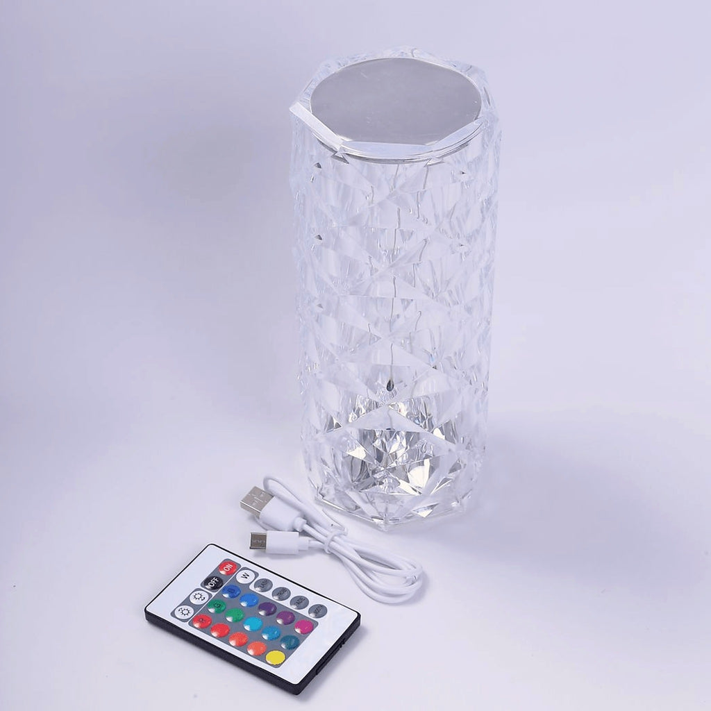 Faceted table lamp with remote